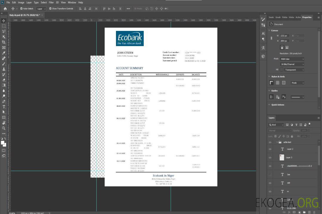 Relevé de la banque Ecobank du Niger template Relevé de la banque Ecobank du Niger template